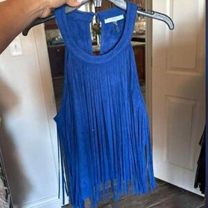 Blue Fringe Sleeveless Top